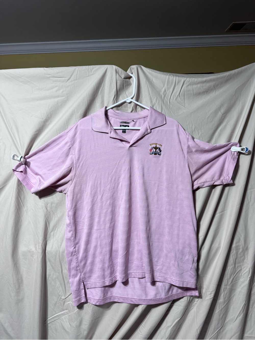 Men's Pink Golf Polo Shirt - Ryder Cup Embroidered Crest